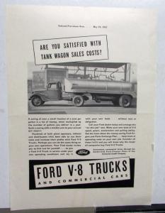 1937 Ford V8 Trucks Tank Wagon On The Job Tests Ad Proof Original
