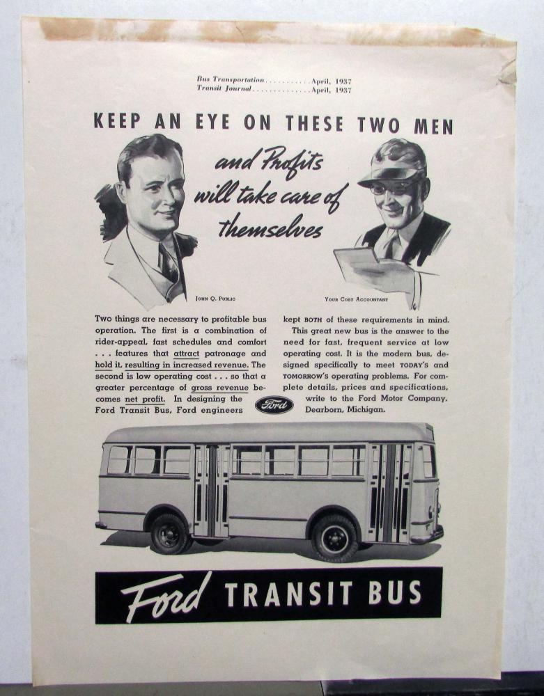 1937 Ford V8 Transit Bus Profits Will Take Care Of Themselves Ad Proof Orig