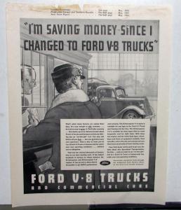 1937 Ford V8 Trucks Commercial Cars Features Saving Money Ad Proof Original