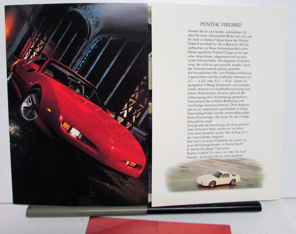 1992 Pontiac Firebird Color Ordering Codes Specs Brochure Dutch German Text