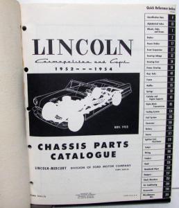 Original 1952 1953 1954 Lincoln Chassis Parts Catalog Book Cosmopolitan Capri