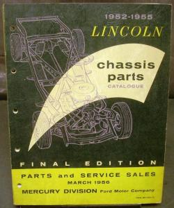 Original 1952 1953 1954 1955 Lincoln Dealer Chassis Parts Catalog Book Capri