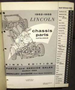Original 1952 1953 1954 1955 Lincoln Dealer Chassis Parts Catalog Book Capri