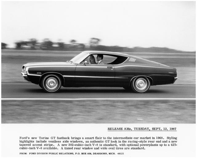 1968 Ford Torino GT Fastback Press Release Photo Poster with Text 0080