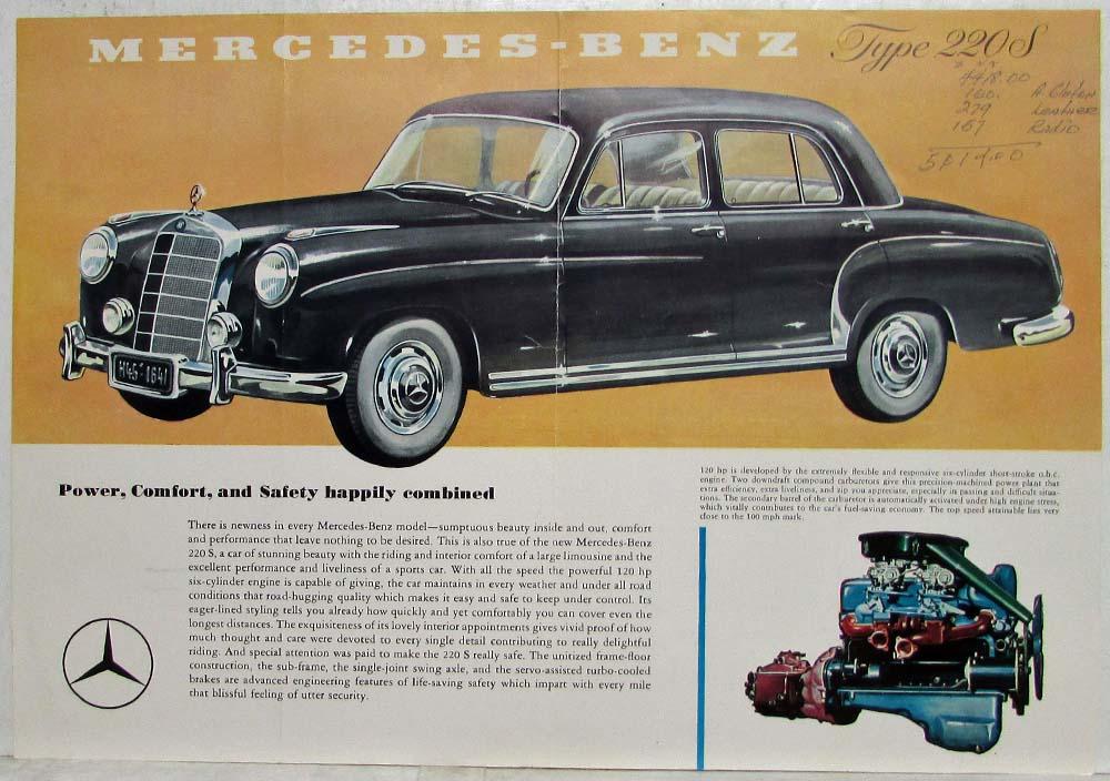 1954 Mercedes-Benz Type 220S Spec Sheet