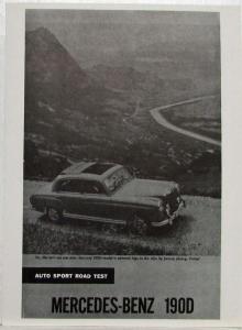 1959 Mercedes-Benz 190D Article Reprint From Foreign Cars Illus and Auto Sport