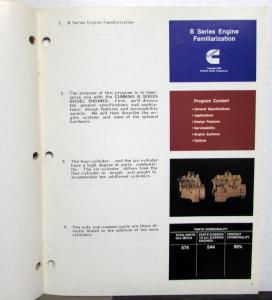 1983 Cummins B Series Diesel Engine Familiarization Manual Booklet 3387221-R