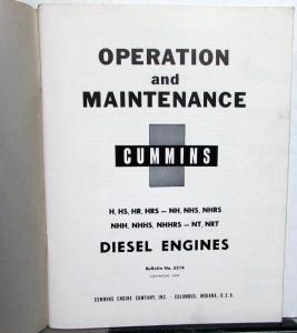 1955 Cummins Operation & Maintenance Manual H HS HR HRS NH NHS NHH NHRS NT NRT