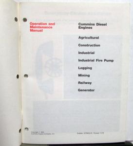 1978-79 Cummins Operation Owners Manual Construction Industrial Diesel Engines