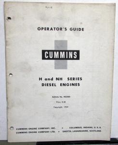 1959 Cummins Operation Owners Manual H & NH Series Diesel Engines