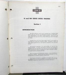 1959 Cummins Operation Owners Manual H & NH Series Diesel Engines