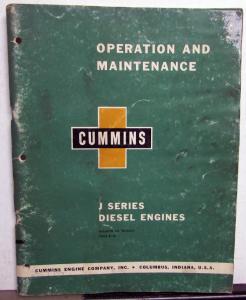 1960 Cummins Operation & Maintenance Owners Manual J Series Diesel Engines