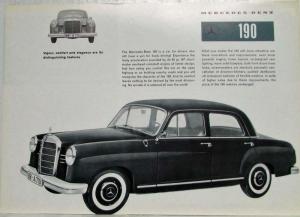1960 Mercedes-Benz 190 Spec Data Sheet