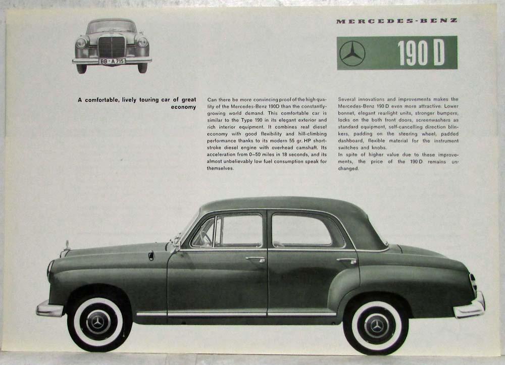 1960 Mercedes-Benz 190D Spec Data Sheet P1272