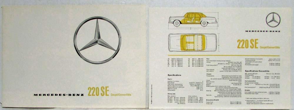 1962 Mercedes-Benz 220SE Coupe/Convertible Sales Folder with Spec Sheet P2298/1