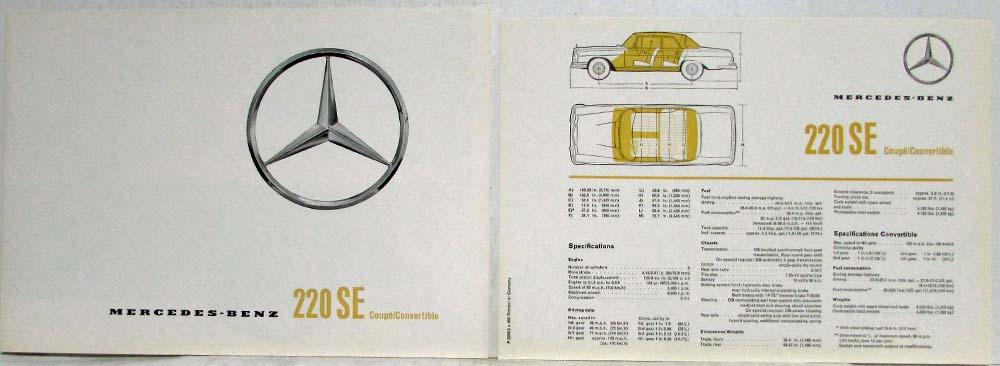 1962 Mercedes-Benz 220SE Coupe/Convertible Sales Folder with Spec Sheet P2298/2