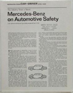 1966 Mercedes-Benz Car and Driver Article Reprint Mercedes on Automotive Safety
