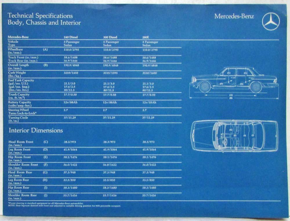 1977 Mercedes-Benz Specifications Sales Folder