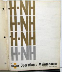 1962 Cummins H & NH Series Diesel Engines Operation & Maintenance Owners Manual