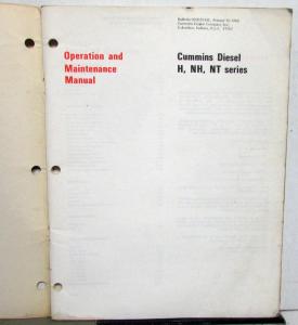 1968 Cummins H NH NT Series Diesel Engines Operation & Maintenance Owners Manual