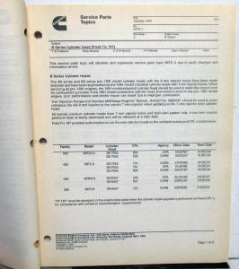 1995 Cummins Diesel Engines Service Parts Topics & Repair Times Manual January