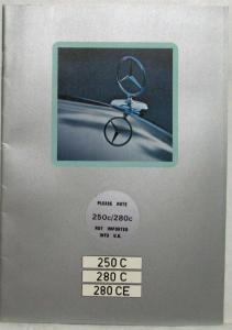 1973 Mercedes-Benz Coupé 280CE Prestige Sales Brochure w/ Price List- UK Market