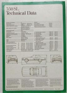 1979 Mercedes-Benz 350SL Basic Equipment and Specifications Folder - UK Market