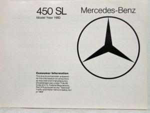 1980 Mercedes-Benz 450SL Consumer Information Brochure
