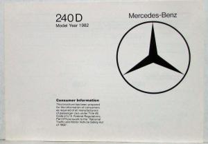1982 Mercedes-Benz 240D Consumer Information Brochure
