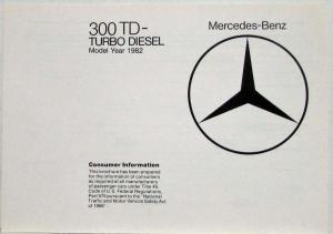 1982 Mercedes-Benz 300TD Turbo Diesel Consumer Information Brochure