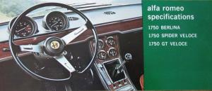 1969 1970 Alfa Romeo Specs Sales Brochure 1750 Berlina Spider & GT Veloce