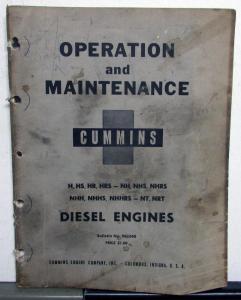 1956 Cummins Diesel Engine Owners Manual H HS HR HRS NH NHS NHRS NHH NT NRT