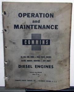 1956 Cummins Diesel Engine Owners Manual H HS HR HRS NH NHS NHRS NHH NT NRT