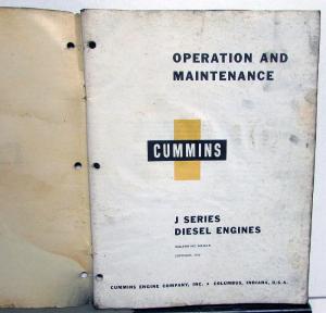 1959 Cummins J Series Diesel Engines Owners Operation & Maintenance Manual