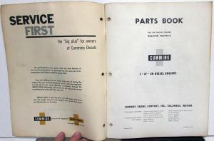 1960 Cummins J JF & JN Diesel Engines Parts Book Catalog Bulletin 966783-A