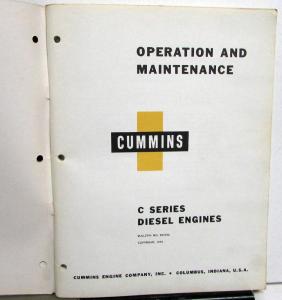 1959 Cummins C Series Diesel Engines Owners Operation & Maintenance Manual