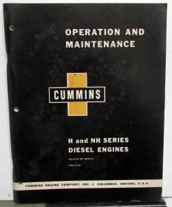 1960 Cummins H & NH Series Diesel Engines Owners Operation & Maintenance Manual