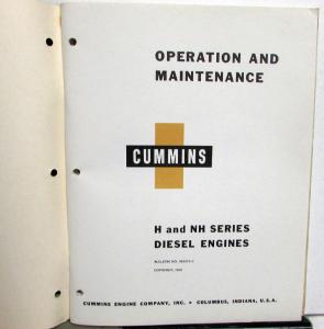 1960 Cummins H & NH Series Diesel Engines Owners Operation & Maintenance Manual