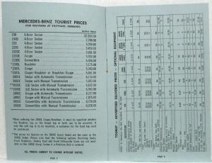 1964 Mercedes-Benz Tourist Price List