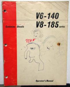 1965 Cummins Diesel V6-140 & V8-185 Series Engines Owners Operators Manual