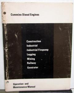 1972 Cummins Diesel Engines Owners Operation & Maintenance Manual Industrial