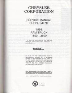 1998 Dodge Ram Pickup Truck 1500-3500 Service Shop Repair Manual Supplement