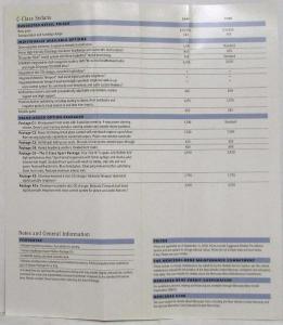 2001 Mercedes-Benz C-Class Suggested Retail Prices and Optional Equipment Folder