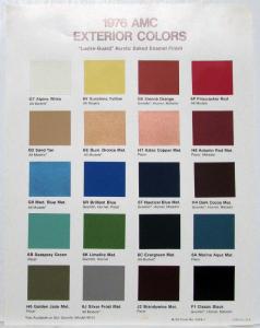 1976 AMC Exterior Color Paint Chips Sales Sheet