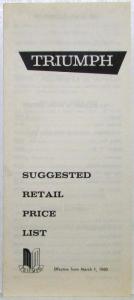 1960 Triumph Suggested Retail Price List Effective March 1960