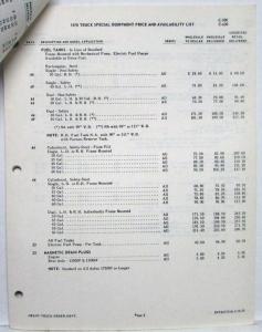 1970 Ford Special Order Option Prices for Vehicles Produced at KY Truck Center