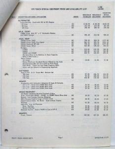 1970 Ford Special Order Option Prices for Vehicles Produced at KY Truck Center