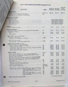 1970 Ford Special Order Option Prices for Vehicles Produced at KY Truck Center