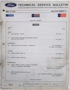 1972 Ford Lincoln Mercury and Trucks Service Technical Service Bulletins 17 & 20