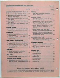 1954 Lincoln Mercury Service Bulletin Index Supplement No 182 thru 223
